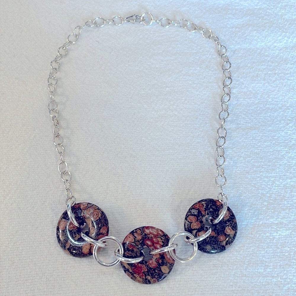 Sterling Silver Natural Stone Disc Large Beads Statement Necklace 49$